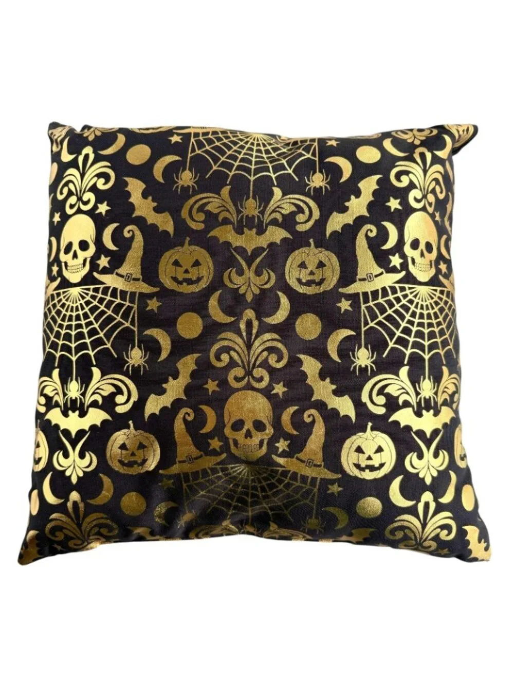 Deborah Connolly Halloween Gold Black Throw Pillows Skull Pumpkin Witch Set Of 2